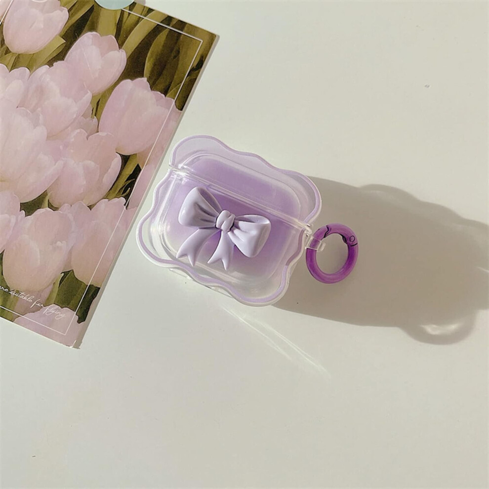 Compatible For Airpods Case Soft Clear Tpu With Cute 3D Colour Bow Design Shockproof Keychain Cover For Girls Woman Airpods Pro2- Purple 7770197753067