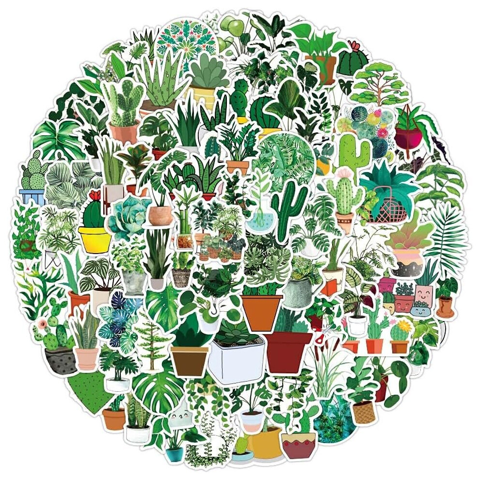 Tianfu 100Pcs Vivid Natural Plant Stickers Potted Sage Cactus Fern Floral Aesthetic Decals For Hydroflask,Water Bottles,Journal,Scrapbook Laptops Green