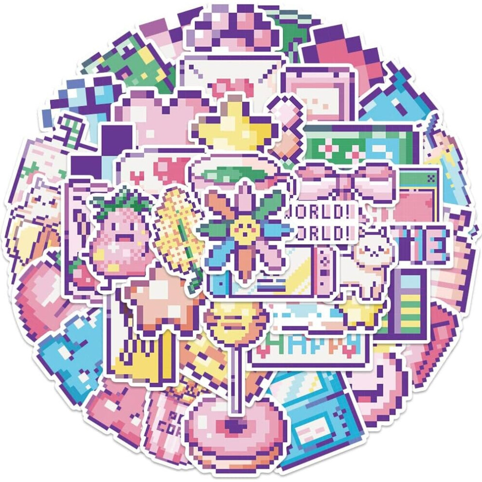 Tianfu Kawaii Cartoon Pink Pixel Style Stickers For Kids Teens Adults Cute Waterproof Vinyl Stickers For Water Bottles Laptop 45 Pcs