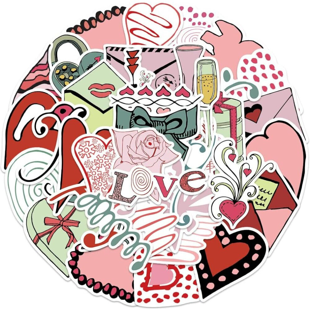 Pink Love Stickers for Adults Women Girls Teens Vinyl Waterproof Water Bottle Stickers for Laptop Scrapbook Computer Journal Phone 41 Pcs