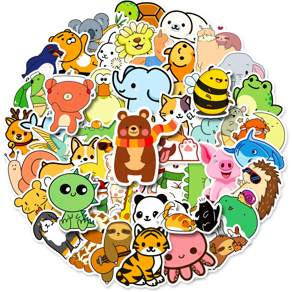 Tianfu 50-Pack Cute Animal Stickers, Waterproof Vinyl Cute Stickers For Water Bottles, Laptops, Phones, Skateboard Stickers For Teens
