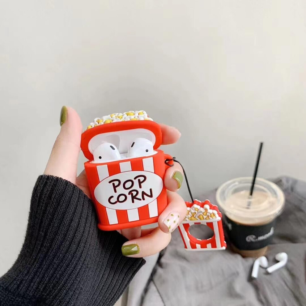 Cute Case For Airpods 2Nd/1St Generation, 3D Popcorn Design Silicone Case Protective Shockproof Covers With Keychain For Airpods Earbuds 7770197753524