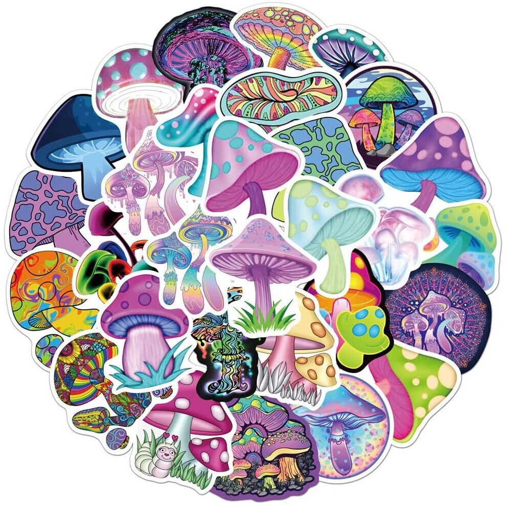 Tianfu 50Cute Mushroom Stickers Cartoon Forest Colorful Vinyl Waterproof Stickers Kettle Notebook Luggage Skateboard Guitar Scrapbook Mobile Phone Sticker