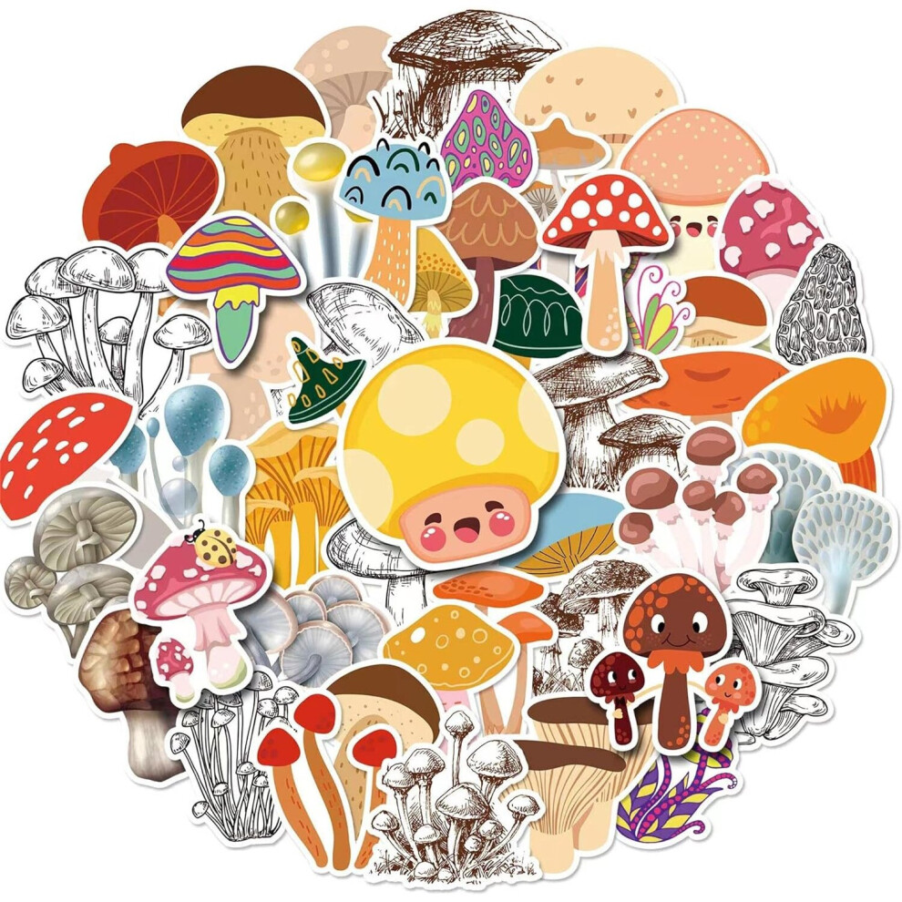 50 mushroom stickers water bottles, cute hydrofoil stickers, waterproof vinyl aesthetics laptop mobile phone stickers for young children.
