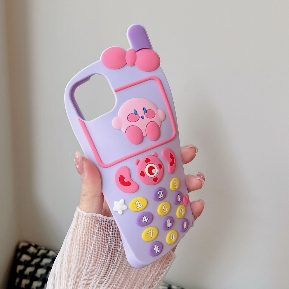 Photos - Case TIANFU Retro Phone Kirby  for iPhone 11,Including mobile phone beads.3D Cute Cartoon Kawaii Purple Kirby Retro Phone Shape 