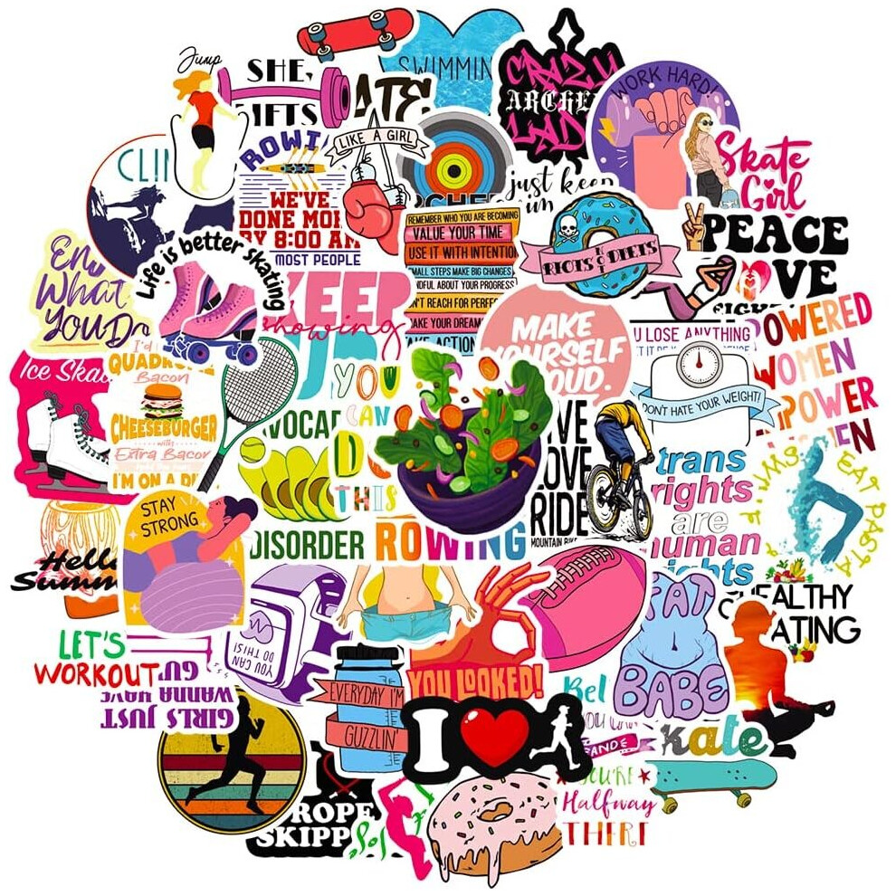 Tianfu 50Pcs Lose Weight Stickers Fitness Decals For Water Bottle Hydro Flask Laptop Luggage Car Bicycle Helmet Vinyl Waterproof Fitness Diet Stickers Pack
