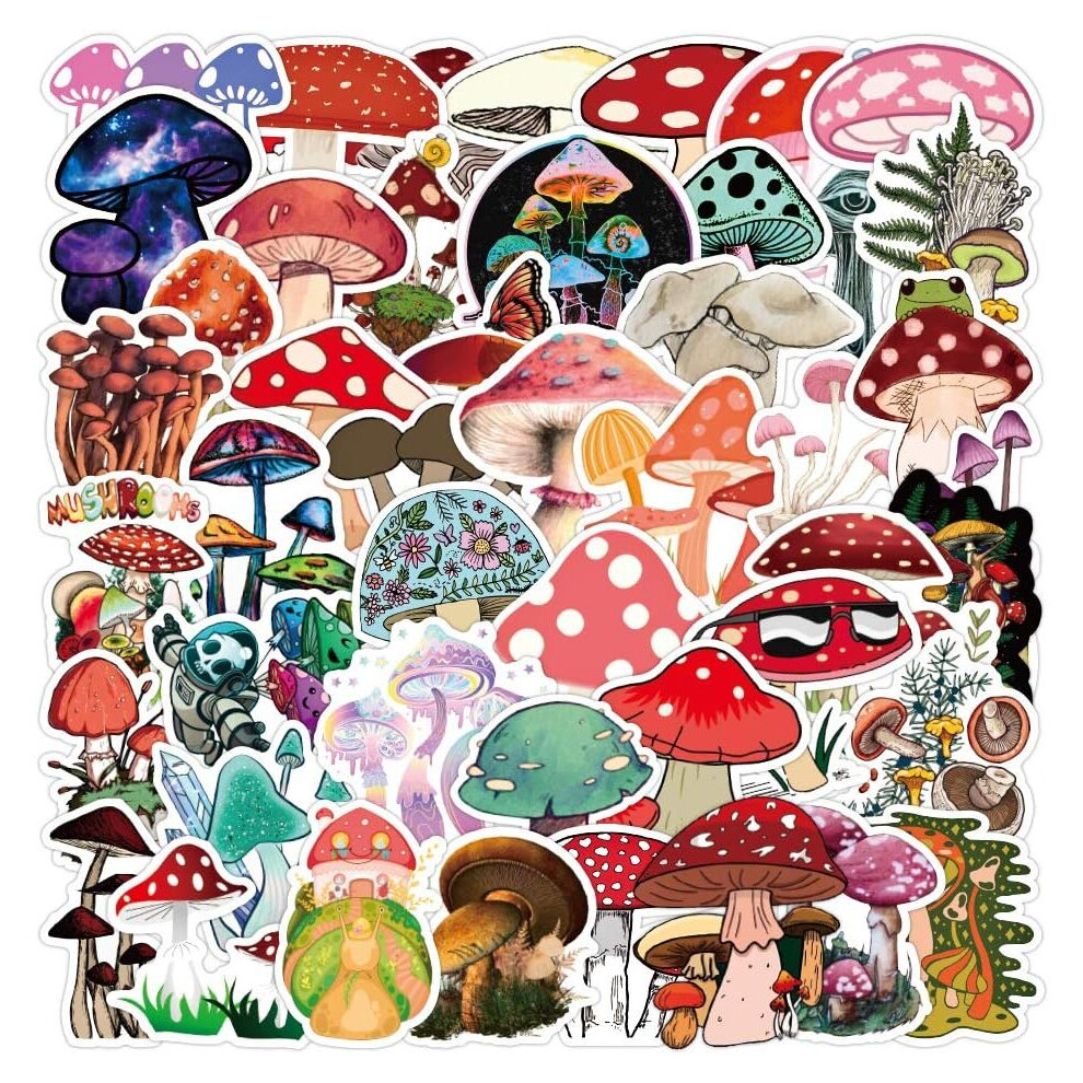50 Pcs Mushroom Stickers Mushroom Decals for Water Bottle Hydro Flask Laptop Luggage Car Bike Bicycle Helmet Vinyl Waterproof Stickers Pack