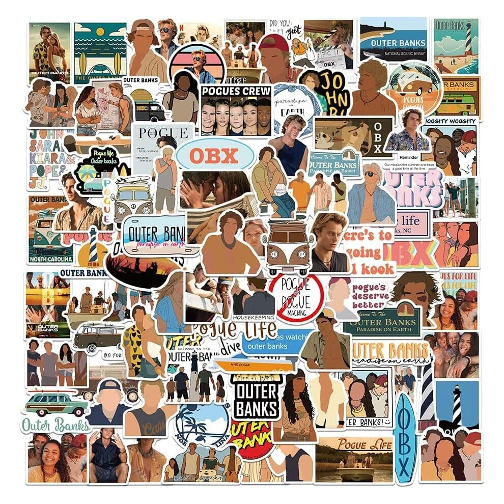 100Pcs OuterBanks OBX Pogue Life Vinyl Waterproof Stickers Decals for Laptop, Scrapbooks, Water Bottles, Skateboards, John B JJ Stickers Gift