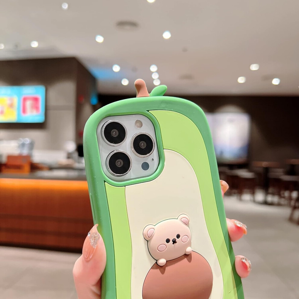 Iphone 12/Iphone 12 Pro Avocado Case,3D Cute Cartoon Kids Girls Women Kawaii Lovely Bear Avocado Shape Soft Silicone Case 7770197751315