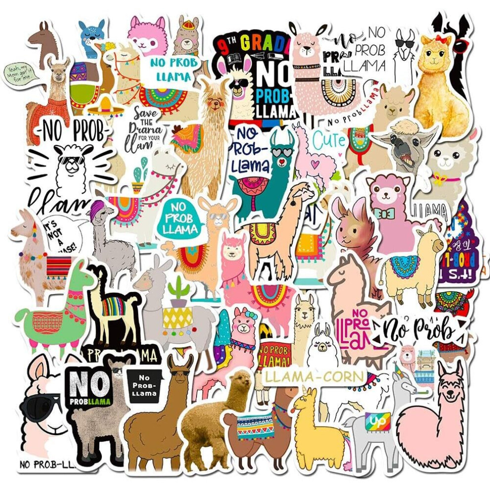 Tianfu 50Pcs Cute Alpaca Vinyl Decal Stickers - Animal Vinyl Stickers For Laptop,Hydroflask,Phonecase, Cute Animal Stickers For Teens Kids Adults Girls