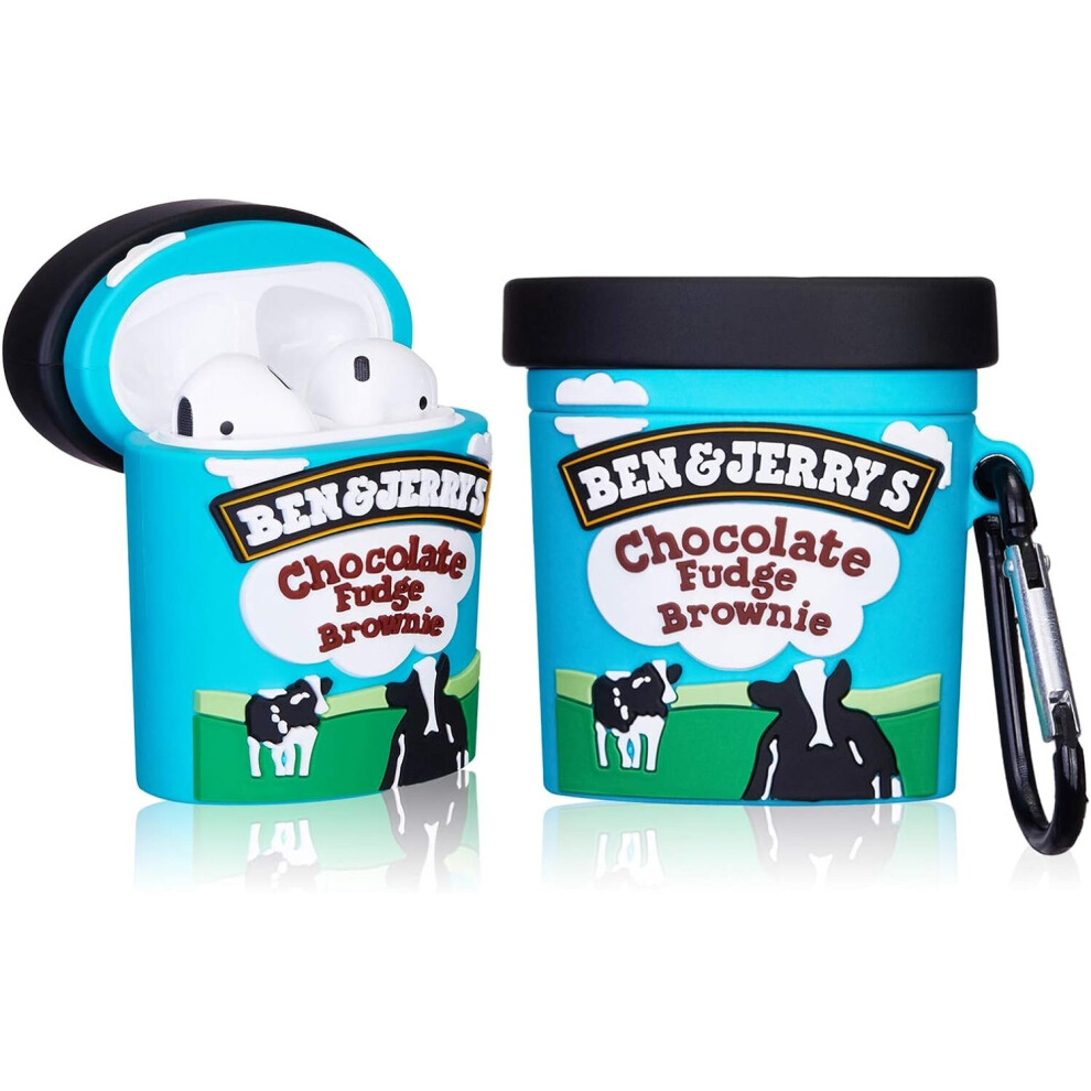 Airpod 1&2 Case,3D Soft Silicone Funny Cover, Kawaii Fun Cool Keychain Design Shell,Girls Kids Teens Women Cases For Airpods (Cow Icecream) Light 7770197753814