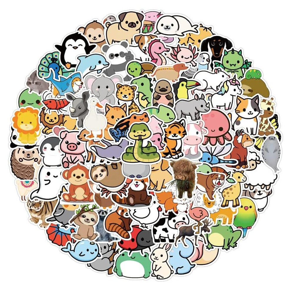 Tianfu 100 Pcs Cute Animal Stickers For Kids Waterproof Vinyl Stickers For Hydroflask, Phone, Skateboard, Laptop Aesthetic Sticker Packs For Girls & Teens