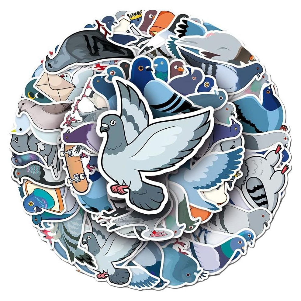 Tianfu Lovely Pigeon Waterproof Stickers Vinyl Stickers For Luggage Laptop Waterbottles Bike Cup Phone Scrapbook,Cartoon Birds Decals Pack(Pigeon-50Pcs)