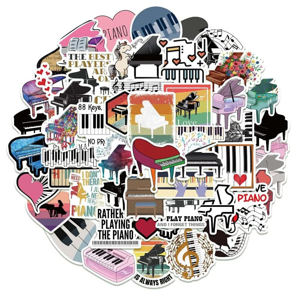 100pcs Piano Musical Instrument Decals,Vinyl Waterproof Inspirational Stickers for Water Bottles,Laptop,Luggage,Phone,Computer,Skateboard,Car Decal