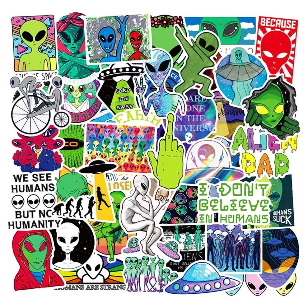 Vinyl Alien Stickers Laptop Alien UFO Stickers Pack 50 Pcs Alien Decals for Water Bottle Laptops Ipad Cars Luggages