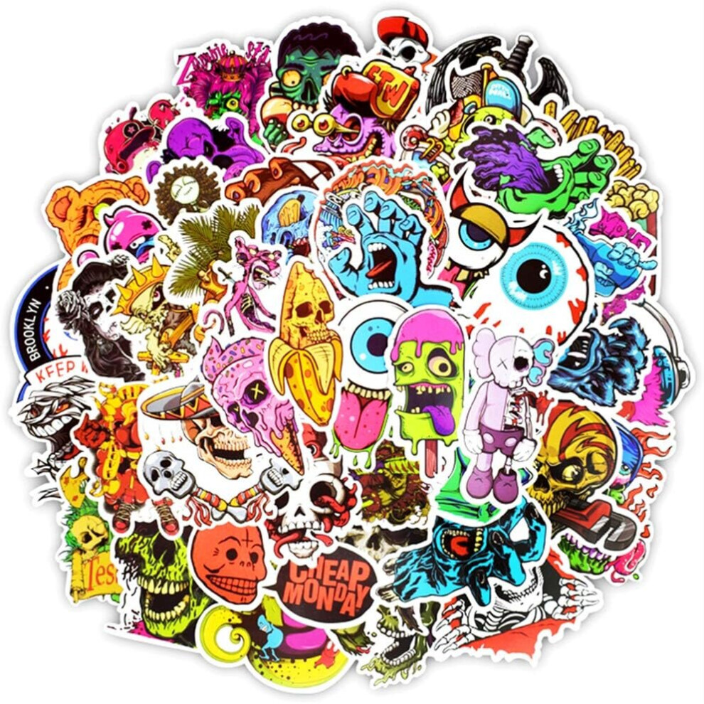 Vinyl Horror Stickers 50 Pcs Scary Stickers Pack Horror Decals Stoner Stickers for Laptop Ipad Car Luggages Water Bottle Helmet