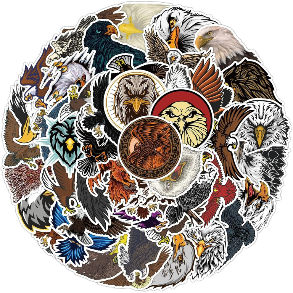 50 Pcs Hawk Stickers Pack Cool Bald Eagle , Waterproof Vinyl Stickers and Decals for Water Bottle Laptop Flasks Tablet Cup Bike Helmet Phone Car