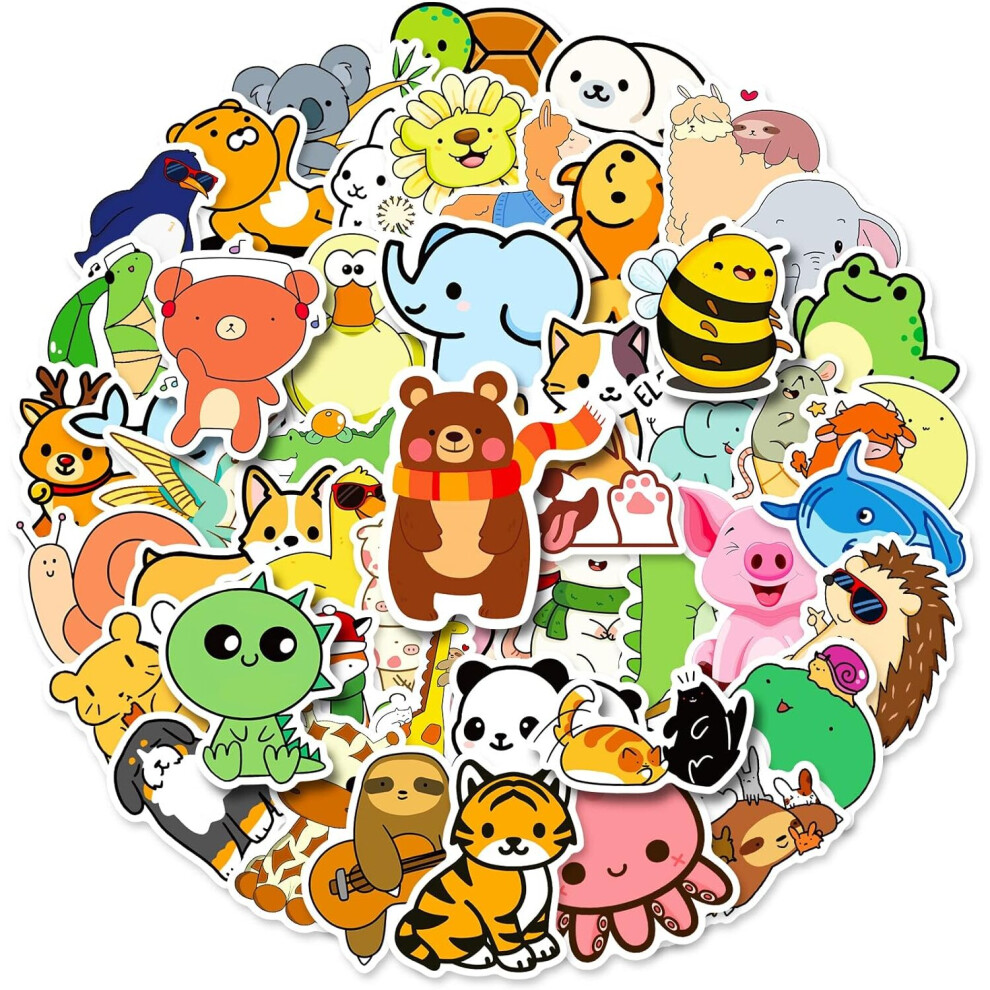 Tianfu 50 Pcs Cute Animal Stickers,Colorful Animal Waterproof Stickers,Vinyl Cute Aesthetic Stickers For Water Bottle,Laptop,Phone,Skateboard Stickers