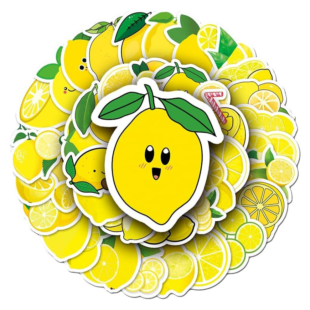 Tianfu Lemon Stickers Pack Waterproof Vinyl Stickers For Hydroflasks Laptop Cup Waterbottles Car Notebook Luggage,Trendy Fruit Decals Pack(Lemon-50Pcs) Yellow