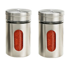 Set of 2 Salt and Pepper Shakers Stainless Steel Glass Set
