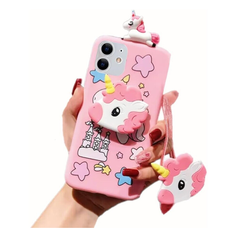 Unicorn Case For Iphone 11Pro 3D Cartoon Design Cute Elastic Kickstand Protective Case, Phone Case With String Rope, Kawaii Fashion 7770197749695