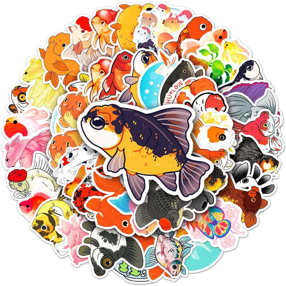 Tianfu 50Pcs Goldfish Waterproof Vinyl Stickers For Marine Animals Are Suitable For Computer Suitcases Mobile Phones Scrapbooks Water Bottles Bicycles.