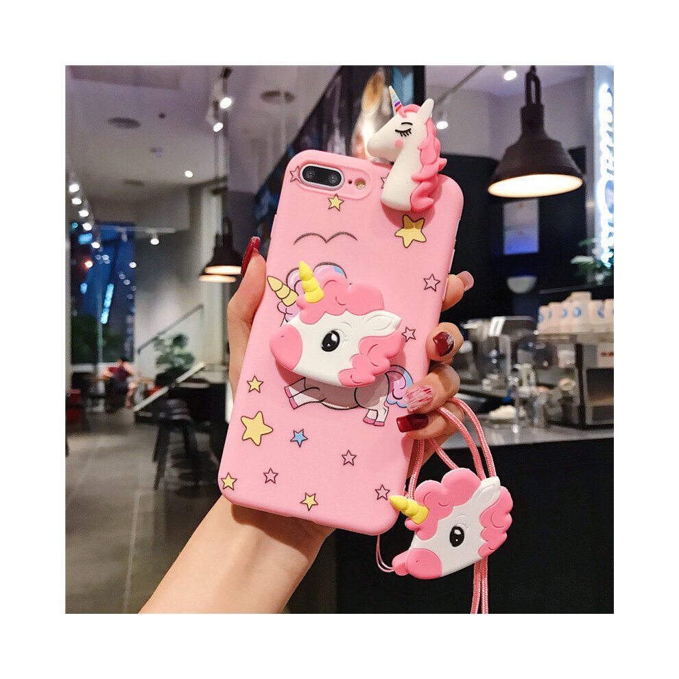 Photos - Case TIANFU Unicorn  for iPhone 14 , 3D Cartoon Design Cute Elastic Kickstand Protective , Phone  with String Rope, Kawaii F 