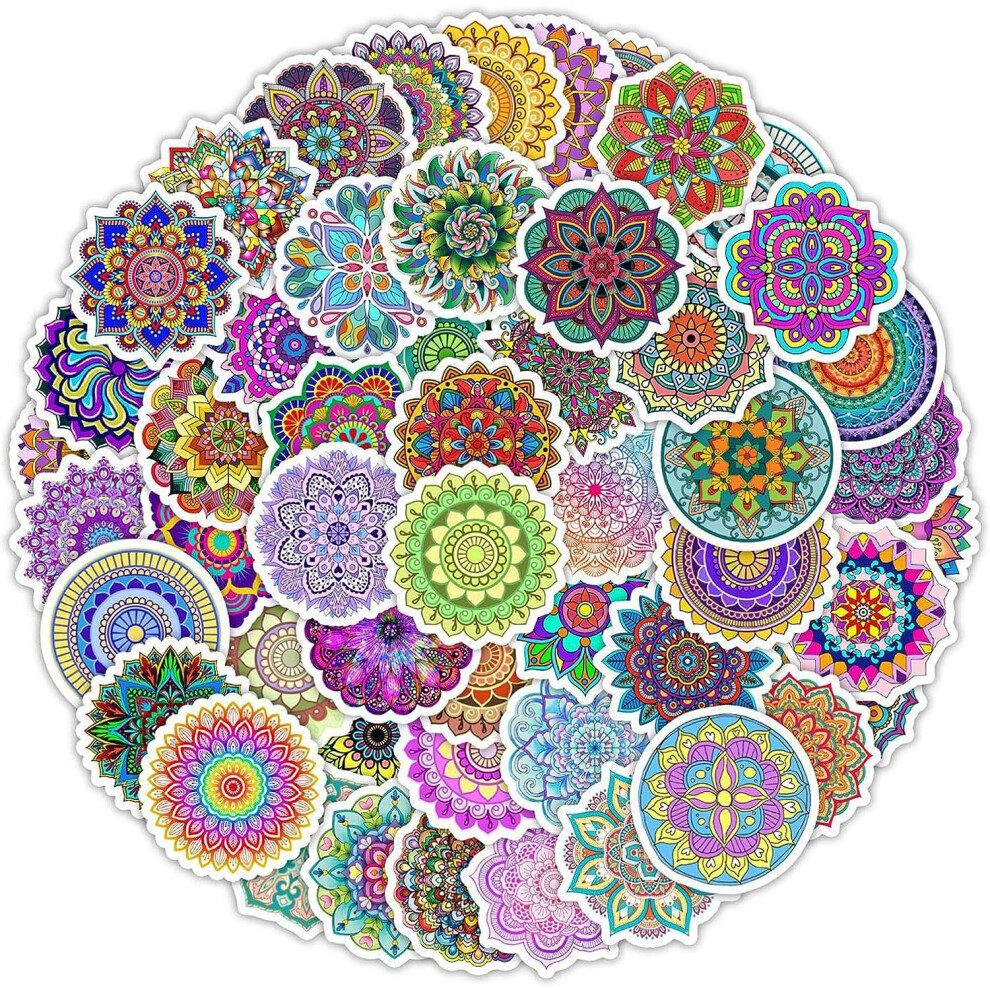 50pcs Mandala Flower Stickers, Buddhist Waterproof Vinyl Decals for Water Bottle Laptop Phone Car Scrapbook Planner Diary
