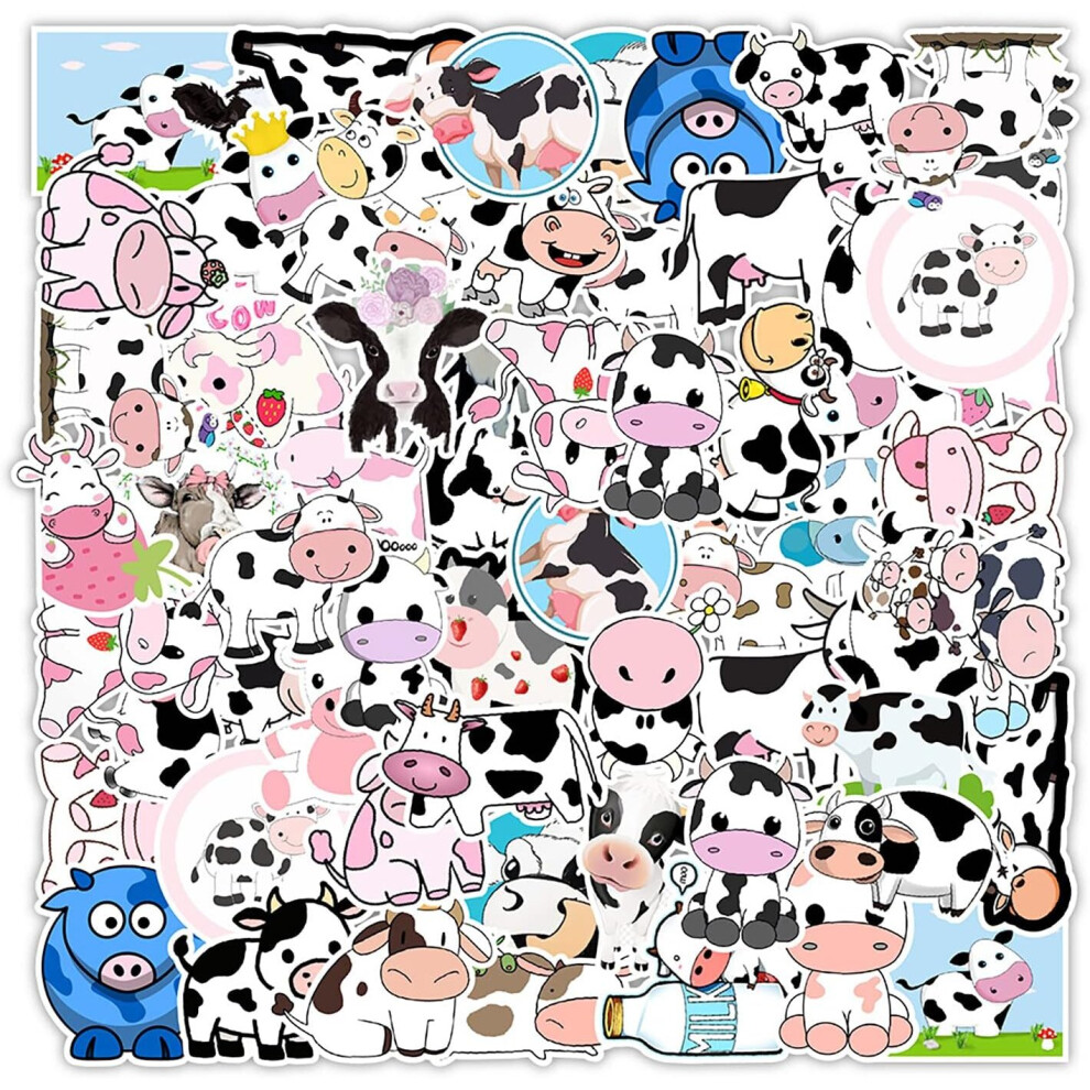 Tianfu 50Pcs Cow Sticker Cute Waterproof Vinyl Cow Print Stickers For Laptop, Water Bottle, Luggage, Photo Album, Scrapbook, Guitar, Fridge, Skateboard