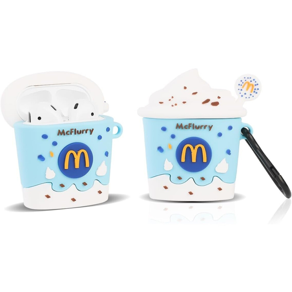 Tianfu Cute Case For Airpods 2Nd/1St Generation 2019/2016, 3D Blue Ice Cream Silicone Case Protective Shockproof Covers With Keychain For Airpods Earbuds