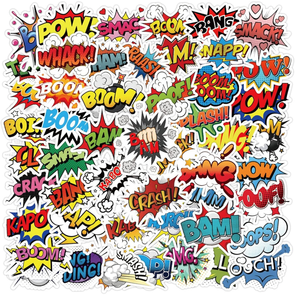 50pcs Boom Pop Text Stickers Decoration Gift Water Bottle Laptop Lee Guitar Mug Notebook DIY Decorations Waterproof Vinyl Stickers