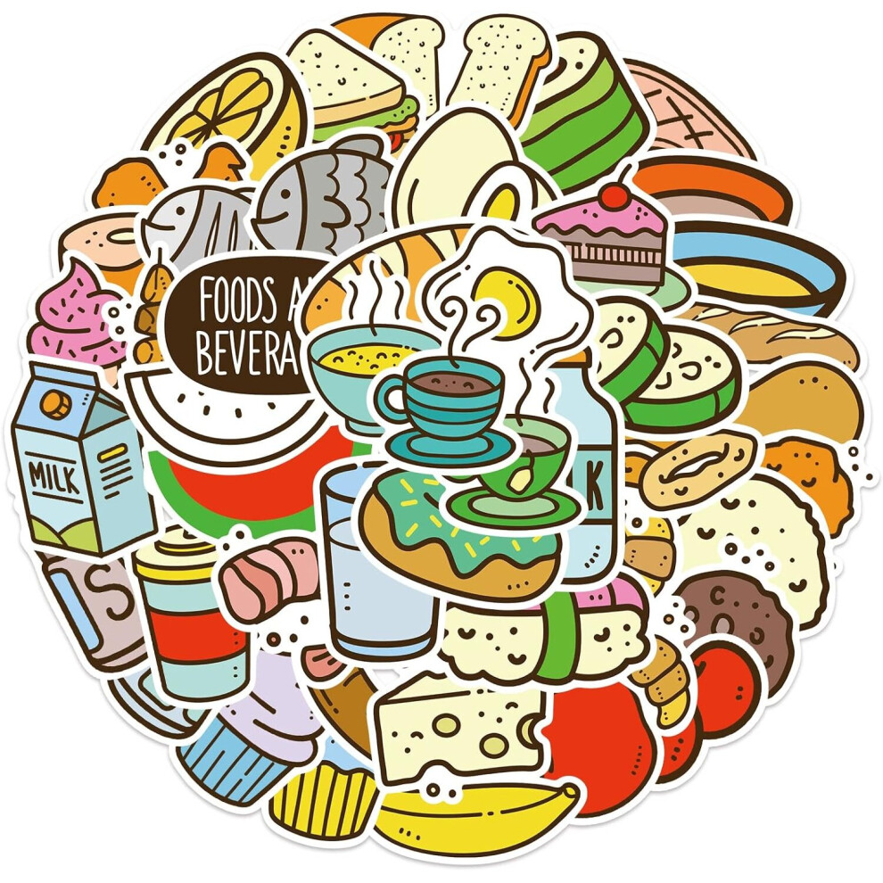 Tianfu Kawaii Food Stickers For Kids Teens Cute Waterproof Reusable Vinyl Water Bottle Laptop Skateboard Phone Guitar Stickers For Water Bottles 50 Pcs