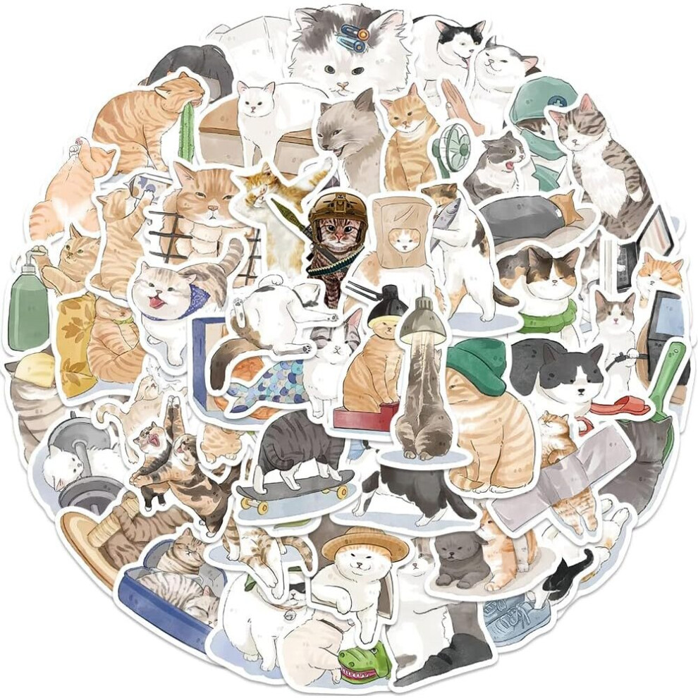 Aesthetic Cat Kawaii Waterproof Vinyl Cat Deco Stickers for Water Bottles Laptop Scrapbook Computer Journal Guitar Luggage Cute  Stickers 53 Pcs