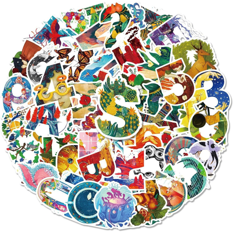 Tianfu 50 Pcs For Kids Teens Waterproof Stickers Illustrator Characters, Artistic Sense, Animals And Plants Laptop Water Bottle Phone Skateboard Stickers.