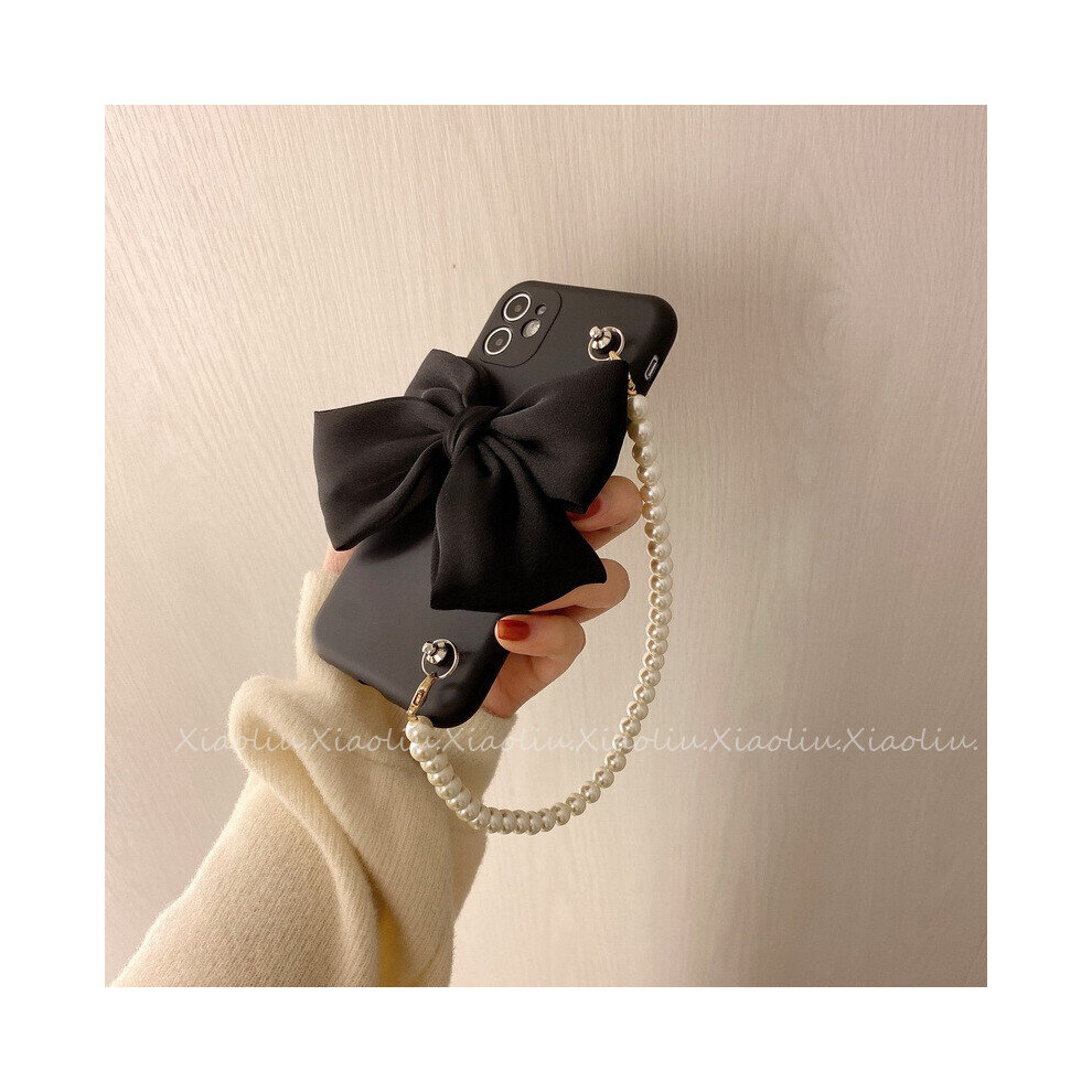 Case for iPhone 13promax fine hole square bow pearl chain Elegant bow knot pearl chain handbag No86389