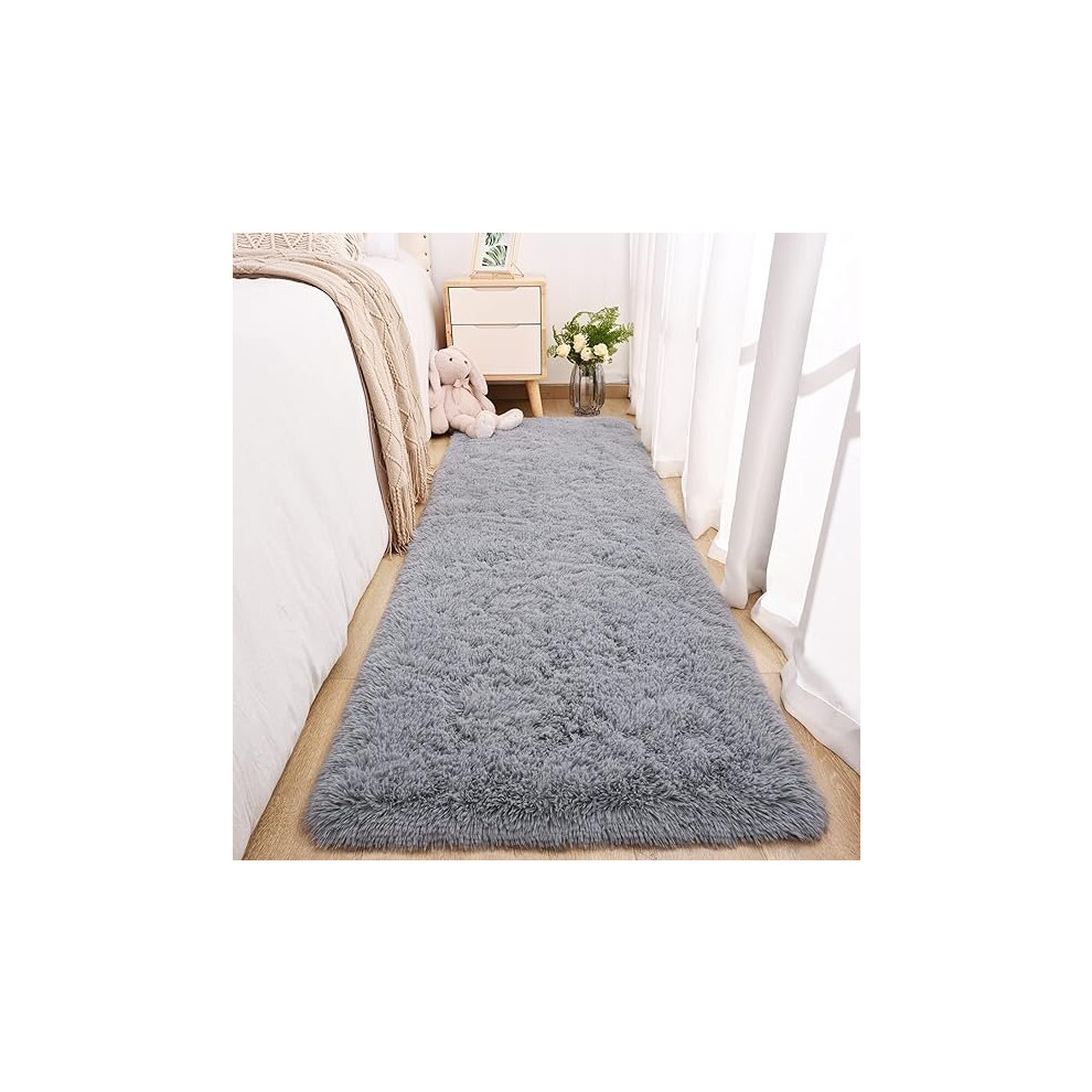 Hallway Runner Rug Living Room Floor Carpet Fluffy Shaggy Grey Rugs