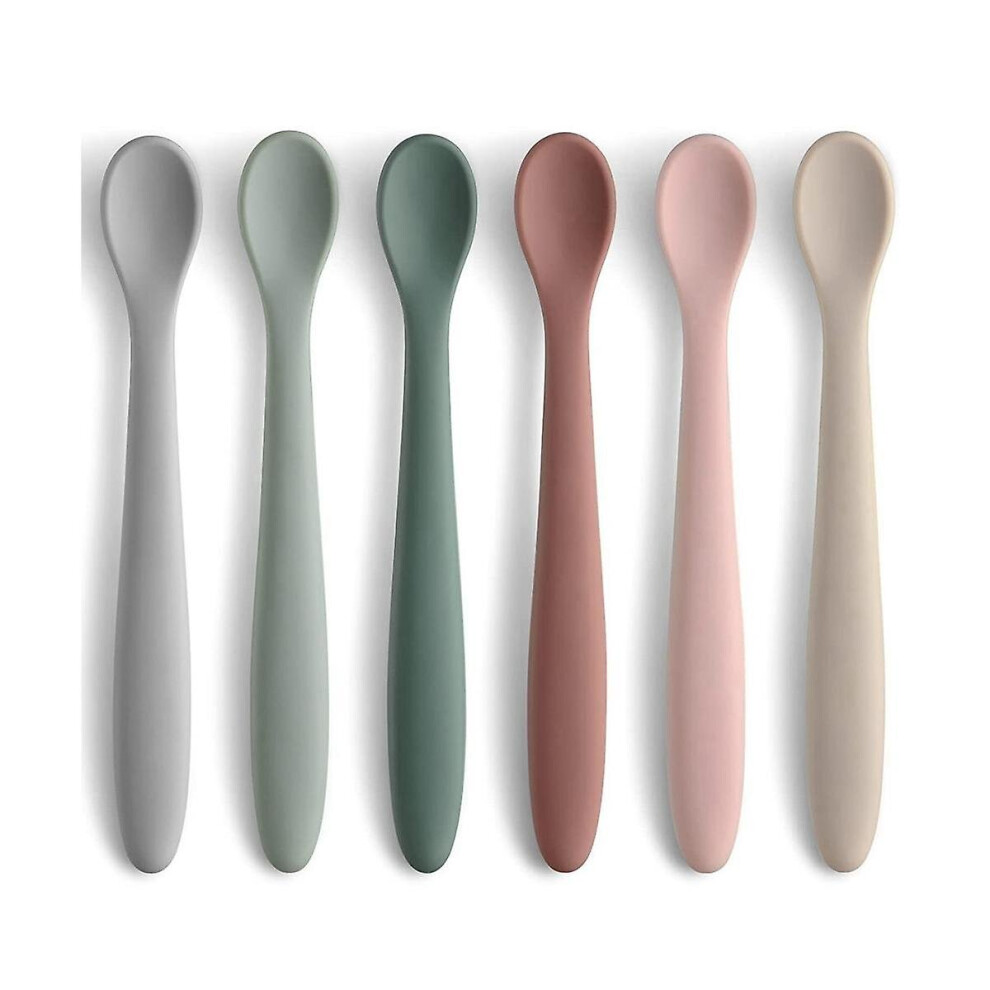 6pcs Silicone Baby Feeding Spoons,first Stage Baby Infant Spoons, Soft-tip Gums/baby Training Spoon