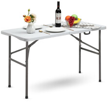 4FT Heavy-Duty Folding Table - Portable Plastic Top, Steel Frame, Easy-Clean, Ideal for Camping, Parties, Catering & Events