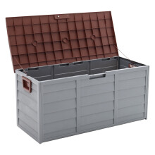 (290L-Brown&Grey) Outdoor Garden Storage Box Chest Cushion Plastic Shed Case Sit-On Lid