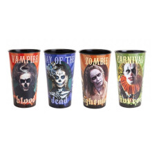 Set Of 4 Creepy Horror Halloween Reusable Party Cups 32oz