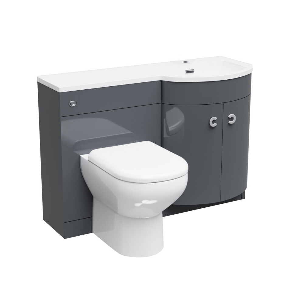 1100mm Right Hand Basin Combination Vanity Unit, WC unit, Back To Wall Toilet Grey Bathroom