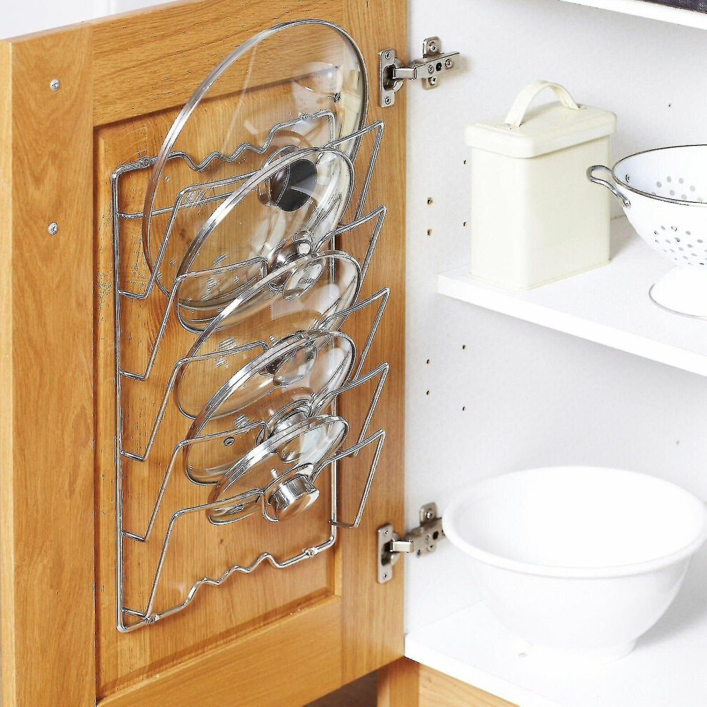 43x28cm 5 Lids Cupboard Door Wall Saucepan Pan Lids Storage Rack Holder Stcyv