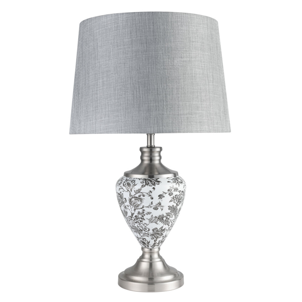 Hepburn Large Ceramic Table Lamp with Shade - Black Print & Silver