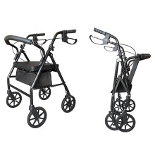 Folding Rollator Wheeled Walker Walking Frame W/ Seat Bag & Wheels