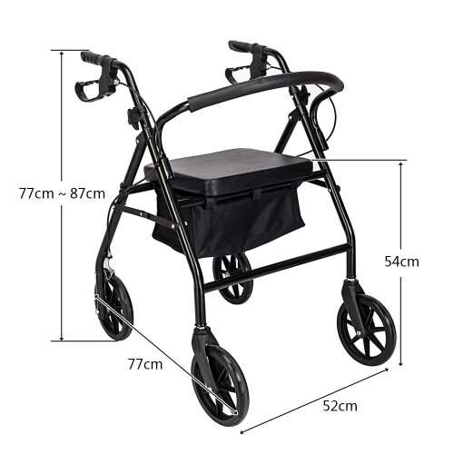 Folding Rollator Wheeled Walker Walking Frame W/ Seat Bag & Wheels 1