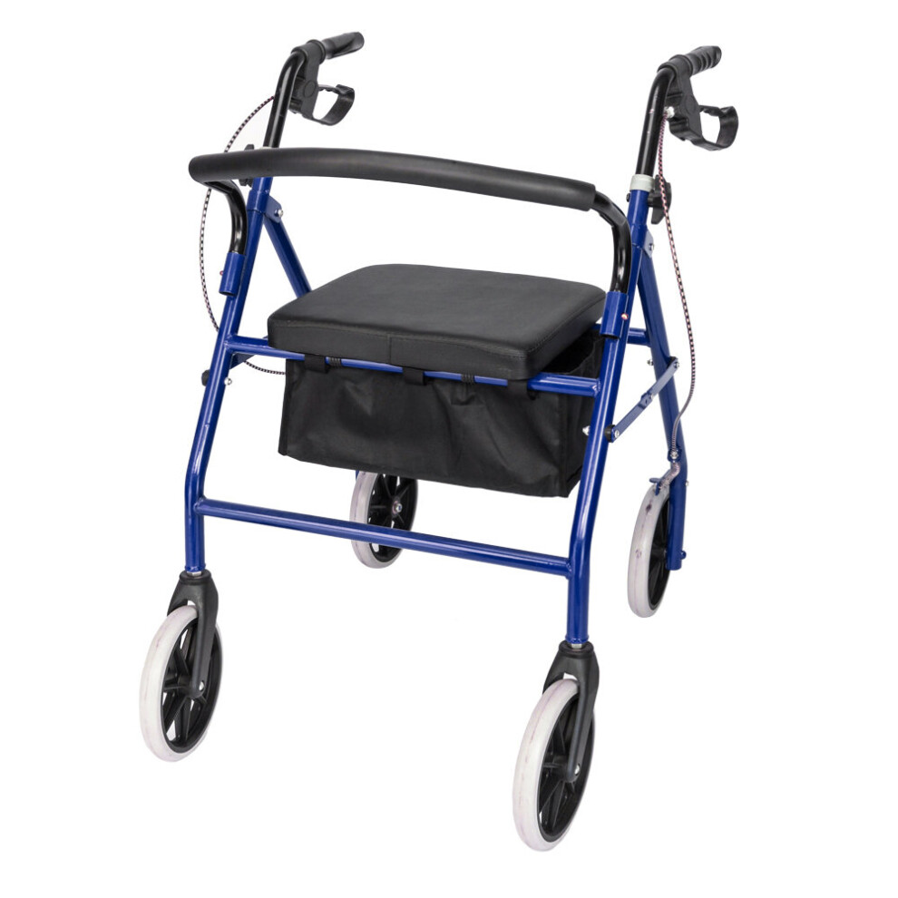 Folding 4 Wheel Rollator Mobility Walker with Padded Seat For Elderly Disable