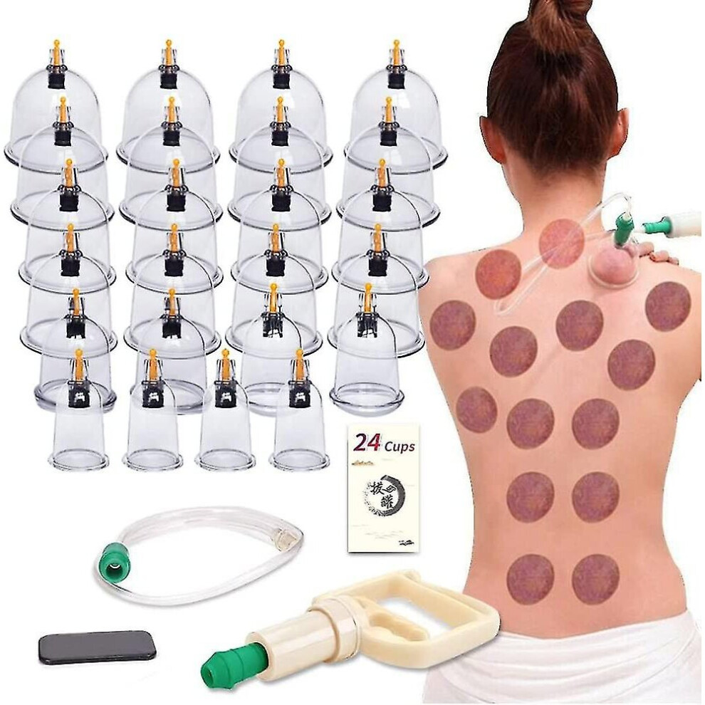 Cupping Therapy Sets,24 Cups Cupping Set With Pump Vacuum Suction Cups For Body Cellulite Cupping Massage Back Pain