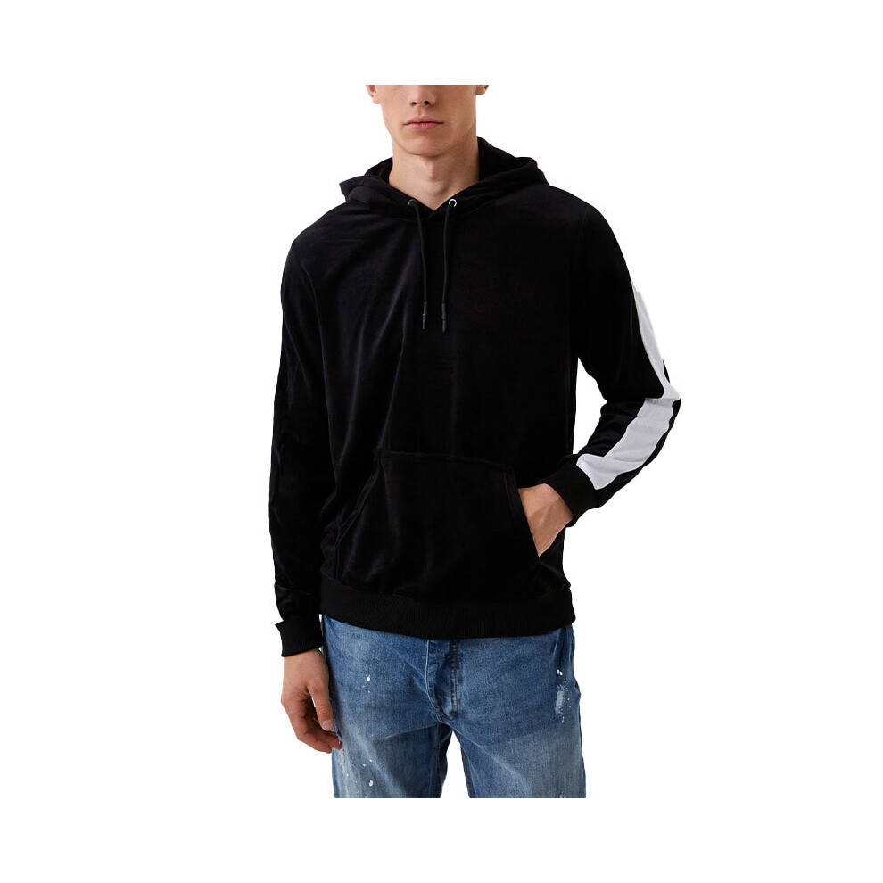 (Black, S) BRAVE SOUL Mens Hoodies Long Sleeve Pullover Velvet Black Tops Hooded Sweatshirt