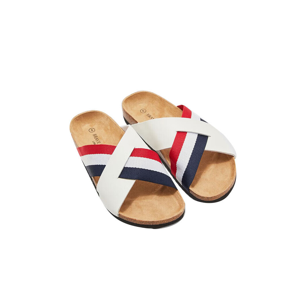 (White, UK 8 ) BRAVE SOUL Mens Cross Over Sandals Beach Sliders