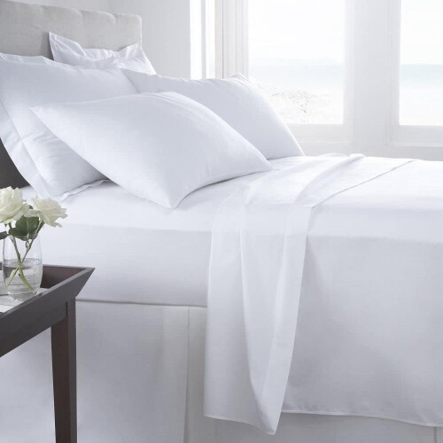 (White Fitted Sheet, Single) 400 Thread Count Fitted Sheets Flat Sheets 100% Cotton Bed Linen